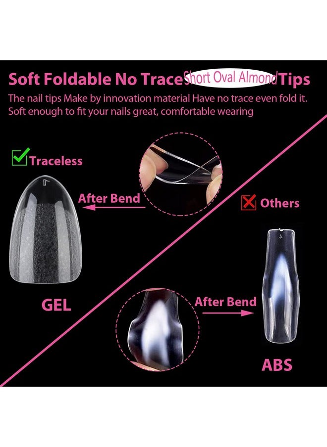 UNA GELLA UNA GELLA Short Almond Round Fake Nails 216pcs Short Almond Press on Nails Pre-shape Short Almond Oval Gel Nail Tips for Full Cover Acrylic Short Round Nails False Nails For Nail Extension 12 Sizes  - Image 3