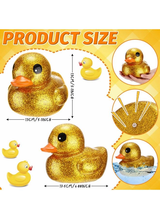 Honoson 6.89 Inch Giant Glitter Rubber Duck Gold Glitter Rubber Duckie Metallic Jumbo Duck Bath Toy With Sound Big Ducky Fidget Toy For Baby Shower Birthday Party Favor Gift Summer Beach Pool Activity - Image 3