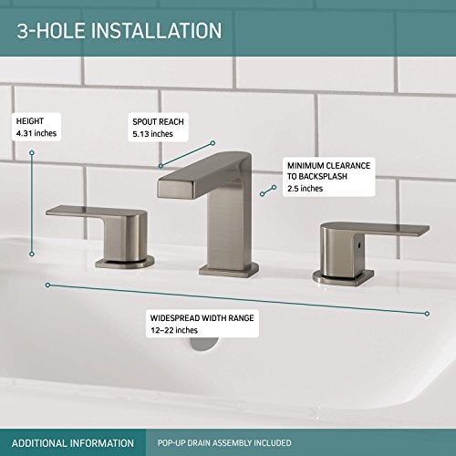 Peerless Xander Widespread Bathroom Faucet Brushed Nickel, Bathroom Faucet 3 Hole, Bathroom Sink Faucet, Drain Assembly, Brushed Nickel P3519LF-BN - Image 3