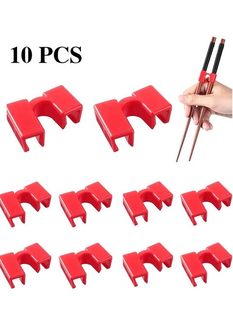 Chopstick Helpers 10 Pieces Reusable Training Chopsticks BPA Free POM Fon-Toxic Non-Slippery for Many Age, Beginner, Trainers or Learner, Left Right Hand Red