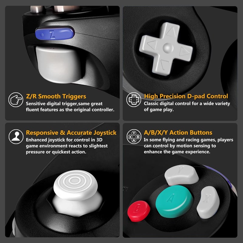 FIOTOK Gamecube Controller, Classic Wired Controller for Wii Nintendo Gamecube (Black-2Pack) - Image 4
