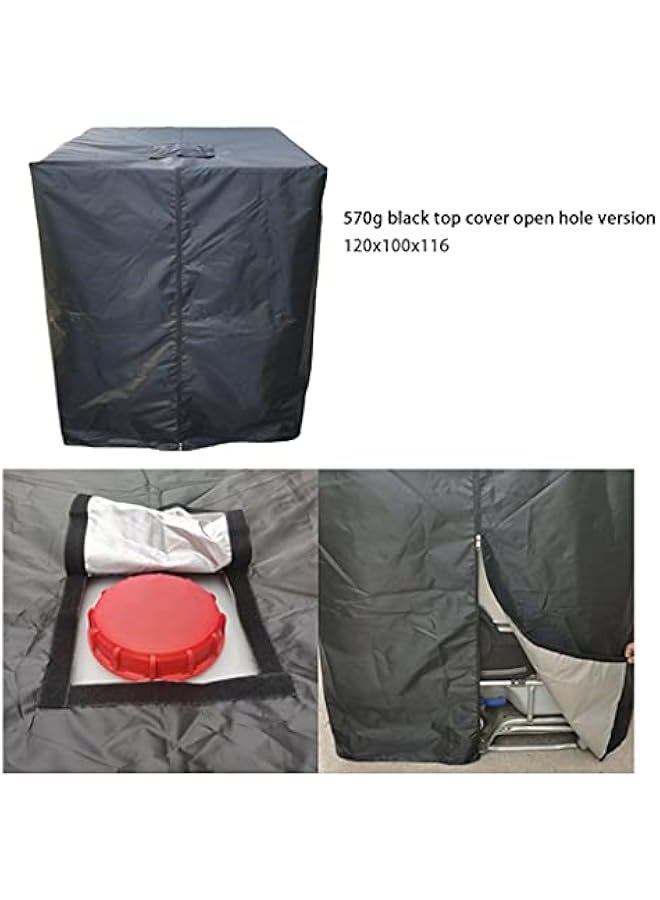 Generic IBC Tote Cover for 275 Gallon (1000L), Outdoor IBC Ton Barrel Rain Barrel Water Tank Protective Cover, with Zipper, Waterproof ,210D Oxford Cloth Cover (Black), 120*116*100 cm  - Image 3