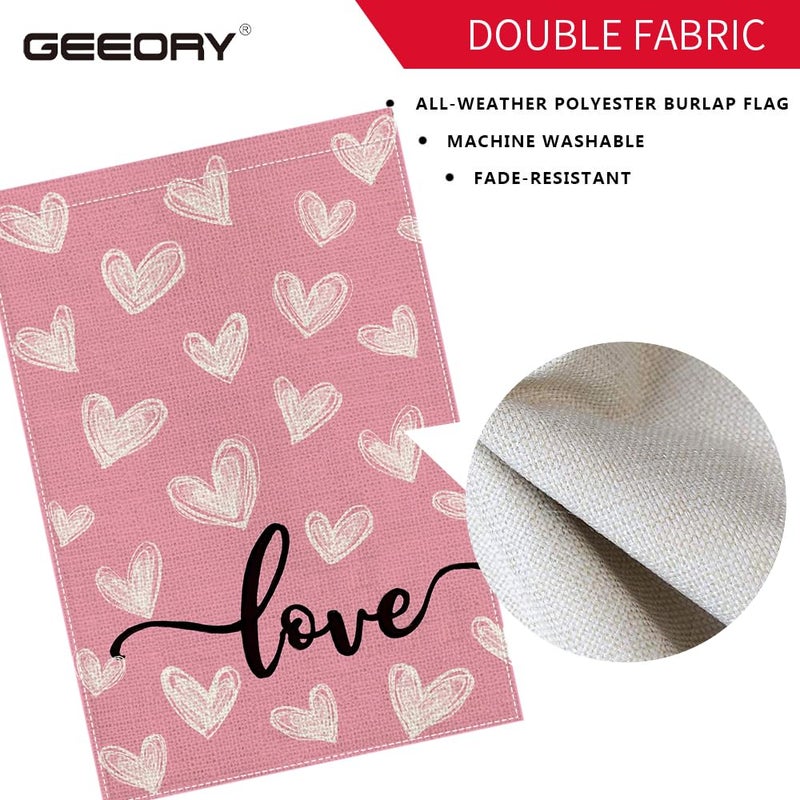 GEEORY Valentine's Day Pink & White Love Hearts Garden Flag 12 x 18 Inch - Double-Sided Small Decorative Flag for Yard, Lawn & Outdoor Decoration | GB087-12 - Image 2