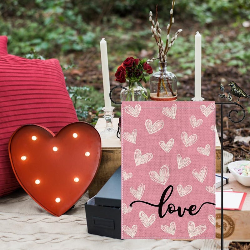 GEEORY Valentine's Day Pink & White Love Hearts Garden Flag 12 x 18 Inch - Double-Sided Small Decorative Flag for Yard, Lawn & Outdoor Decoration | GB087-12 - Image 3