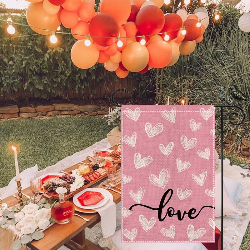 GEEORY Valentine's Day Pink & White Love Hearts Garden Flag 12 x 18 Inch - Double-Sided Small Decorative Flag for Yard, Lawn & Outdoor Decoration | GB087-12 - Image 5