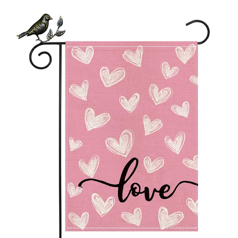 GEEORY Valentine's Day Pink & White Love Hearts Garden Flag 12 x 18 Inch - Double-Sided Small Decorative Flag for Yard, Lawn & Outdoor Decoration | GB087-12 - Image 1
