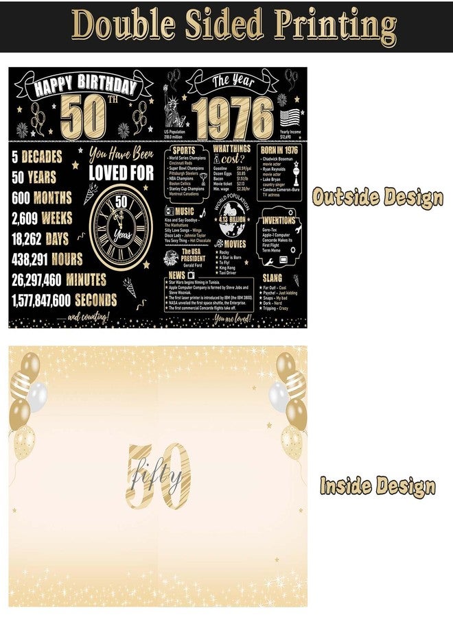 Turypaty Large 50th Birthday Card With Envelope for Men Women, 1975 Black Gold Happy 50th Birthday Giant Guest Signature Book Gifts, Big Vintage 1975 50th Greeting Card Decoration Party Supplies - Image 3