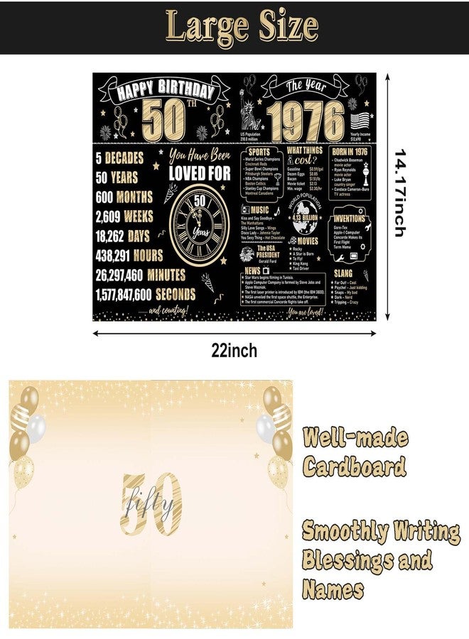 Turypaty Large 50th Birthday Card With Envelope for Men Women, 1975 Black Gold Happy 50th Birthday Giant Guest Signature Book Gifts, Big Vintage 1975 50th Greeting Card Decoration Party Supplies - Image 2