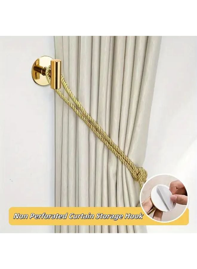Golden Self Adhesive Curtain Tie Back Hooks 2pcs Modern Easy Install Wall Mounted Home Decor - Image 2