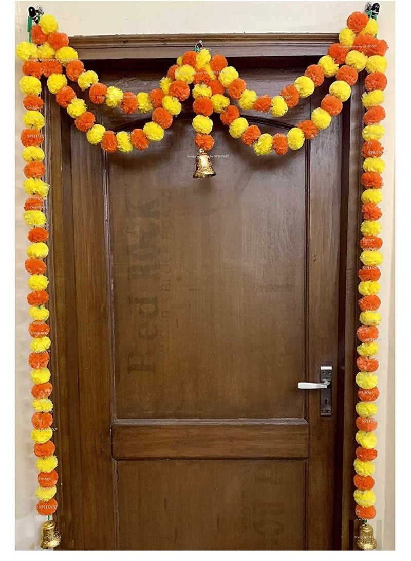Shreeji Artificial Marigold Fluffy Flowers Garlands Door Toran Set/Door Hangings for Decoration (Width 100 X Height 140 cms) (Yellow & Dark Orange) - Image 1