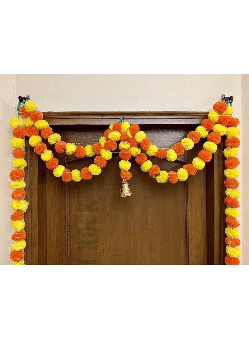 Shreeji Artificial Marigold Fluffy Flowers Garlands Door Toran Set/Door Hangings for Decoration (Width 100 X Height 140 cms) (Yellow & Dark Orange) - Image 3