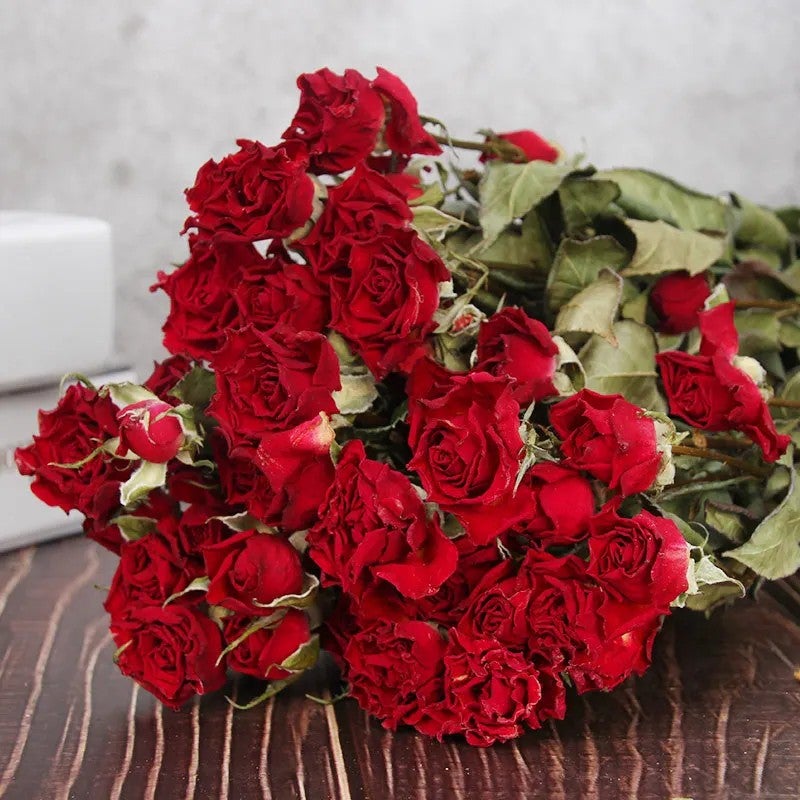 Bluejw 55cm Dried Flower Bouquet - Natural Roses & Mixed Dried Plants for Home, Office, Supermarket Decoration - Image 1