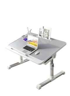 Bed Desk for Laptop, Adjustable Height Computer Desk, Portable No-Slip Laptop Bed Tray Table, Dormitory Study Desk with Drawers, Bookshelves, USB Interface