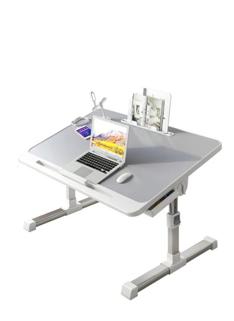 Bed Desk for Laptop, Adjustable Height Computer Desk, Portable No-Slip Laptop Bed Tray Table, Dormitory Study Desk with Drawers, Bookshelves, USB Interface