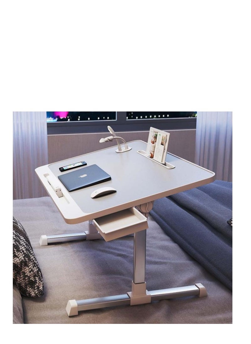 Golden - Bed Desk for Laptop, Adjustable Height Computer Desk, Portable No-Slip Laptop Bed Tray Table, Dormitory Study Desk with Drawers, Bookshelves, USB Interface - Image 1