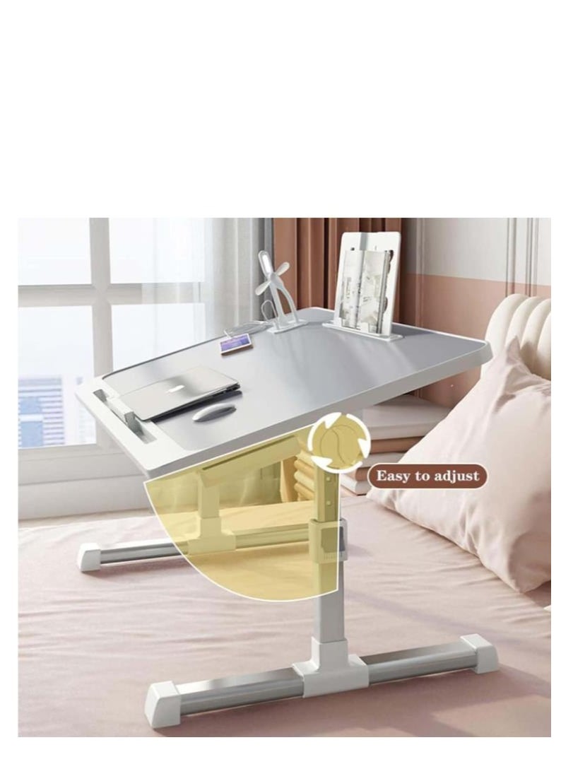 Golden - Bed Desk for Laptop, Adjustable Height Computer Desk, Portable No-Slip Laptop Bed Tray Table, Dormitory Study Desk with Drawers, Bookshelves, USB Interface - Image 1