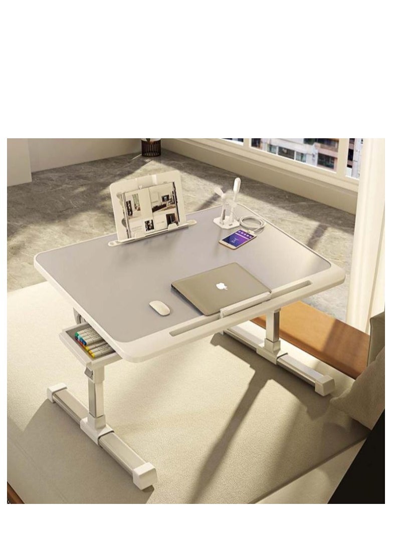 Golden - Bed Desk for Laptop, Adjustable Height Computer Desk, Portable No-Slip Laptop Bed Tray Table, Dormitory Study Desk with Drawers, Bookshelves, USB Interface - Image 1