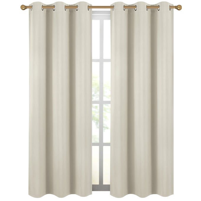 LIGHT BEIGE GROMMET BLACKOUT CURTAINS FOR BEDROOM THERMAL INSULATED ROOM DARKENING CURTAINS DRAPES 42 X 84 2 PANELS