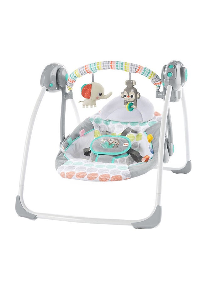 Bright Starts Portable 6-Speed Baby Swing with Music, Toy Bar & Taggies, 0-9 Months (Whimsical Wild) - Image 1
