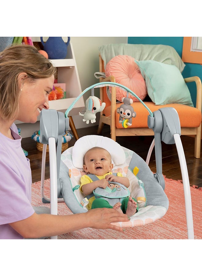Bright Starts Portable 6-Speed Baby Swing with Music, Toy Bar & Taggies, 0-9 Months (Whimsical Wild) - Image 3