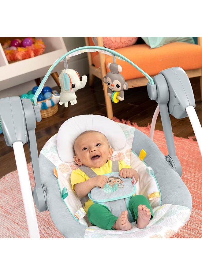 Bright Starts Portable 6-Speed Baby Swing with Music, Toy Bar & Taggies, 0-9 Months (Whimsical Wild) - Image 5