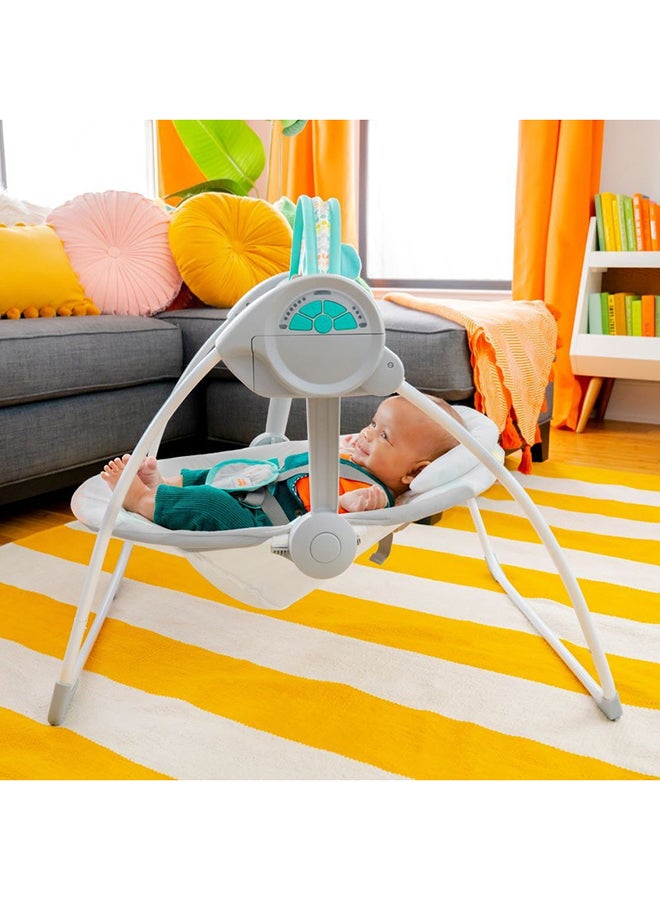 Bright Starts Portable 6-Speed Baby Swing with Music, Toy Bar & Taggies, 0-9 Months (Whimsical Wild) - Image 2