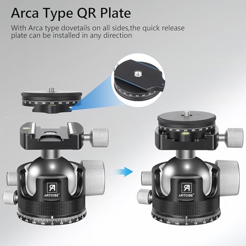 ARTCISE Low Profile Ball Head 55mm Tripod Ball Head ARTCISE KB55 Heavy Duty Tripod Head All Metal CNC Machining with 360° Panoramic Arca Type QR Plate for Tripod, Max Load 88lbs /40kg - Image 4