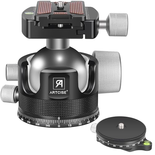 ARTCISE Low Profile Ball Head 55mm Tripod Ball Head ARTCISE KB55 Heavy Duty Tripod Head All Metal CNC Machining with 360° Panoramic Arca Type QR Plate for Tripod, Max Load 88lbs /40kg - Image 1