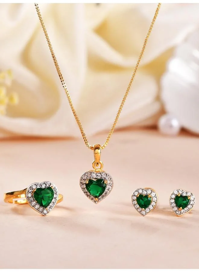 VOYLLA Sparkling Essentials Green Heart Shaped Zirconia Box Set