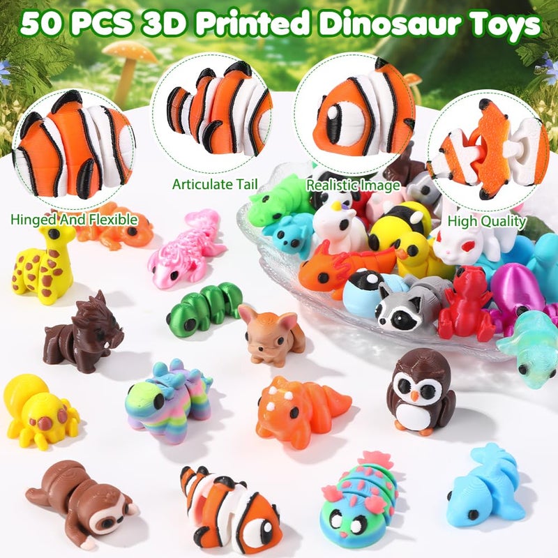 Celltestria 50Pcs Mini 3D Printed Animals for Kids Little 3D Printed Figurines for Party Favors Gifts Exchange Flexible Articulated Fidget Toys for Classroom Prize Rewards Goodie Bags - Image 3