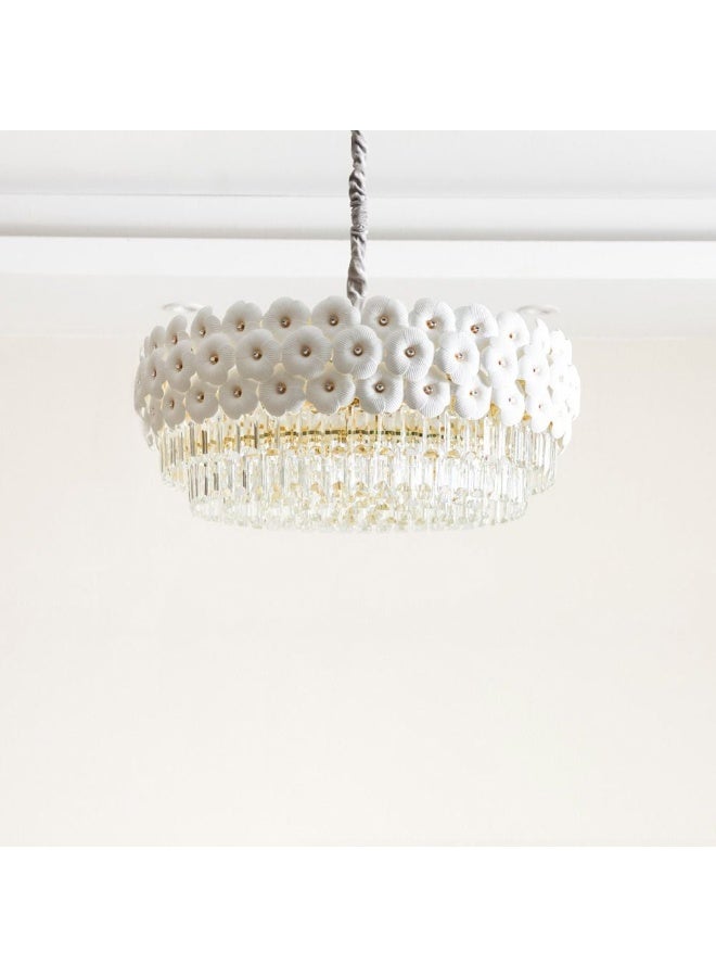 DANUBE HOME Danube Home Ibtisam Crystal Chandelier For Bedroom| 11- Lights Indoor Lighting Fixture With E14 Socket| Metal Frame With White Finish| Hanging Bulb/ Changeable Light|L60xW60xH28cm (1 Year Warranty) - Image 1