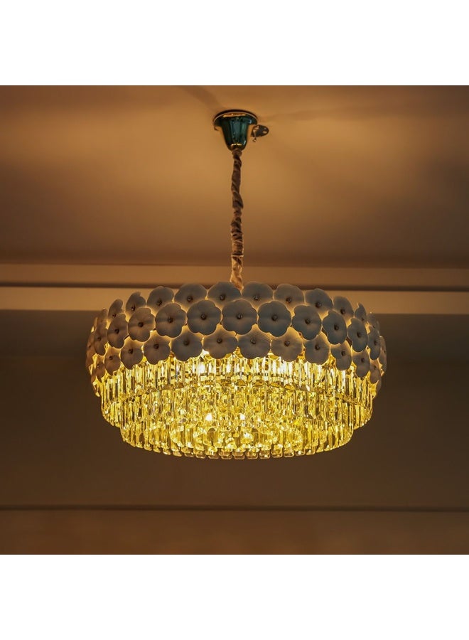 DANUBE HOME Danube Home Ibtisam Crystal Chandelier For Bedroom| 11- Lights Indoor Lighting Fixture With E14 Socket| Metal Frame With White Finish| Hanging Bulb/ Changeable Light|L60xW60xH28cm (1 Year Warranty) - Image 5