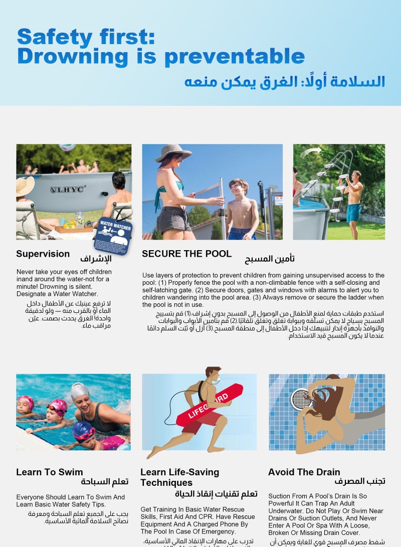 يو إل اتش واي سي مجموعة حمام السباحة فوق الأرض ذات الإطار المعدني من ULHYC: هيكل مستقر، تجميع سريع - يتضمن خرطوشة فلتر ومضخة فلتر - مادة مقاومة للثقب - مقاومة للصدأ.244 سم × 51 سم - Image 5