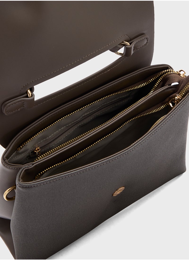 Metal Trim Detail Satchel Bag