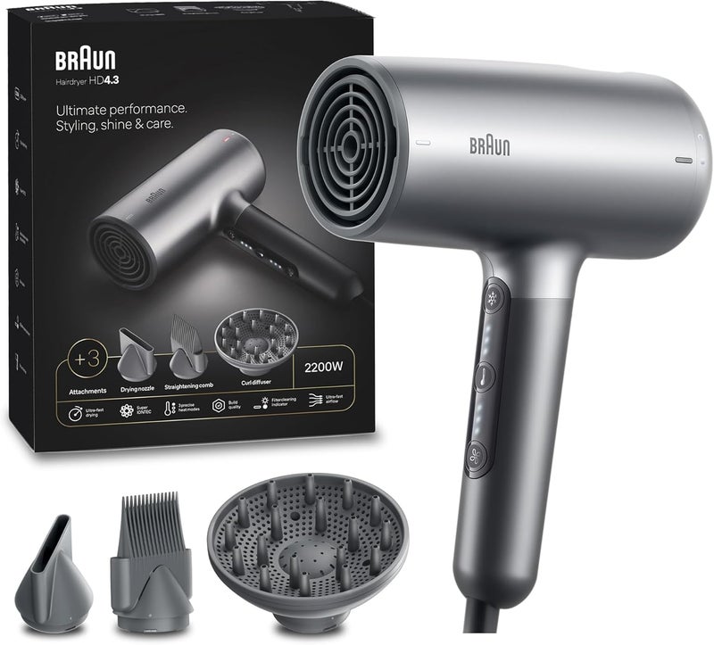 Braun Hair Dryer HD4.3 - 2200W Ultimate Performance with Attachments - Image 1