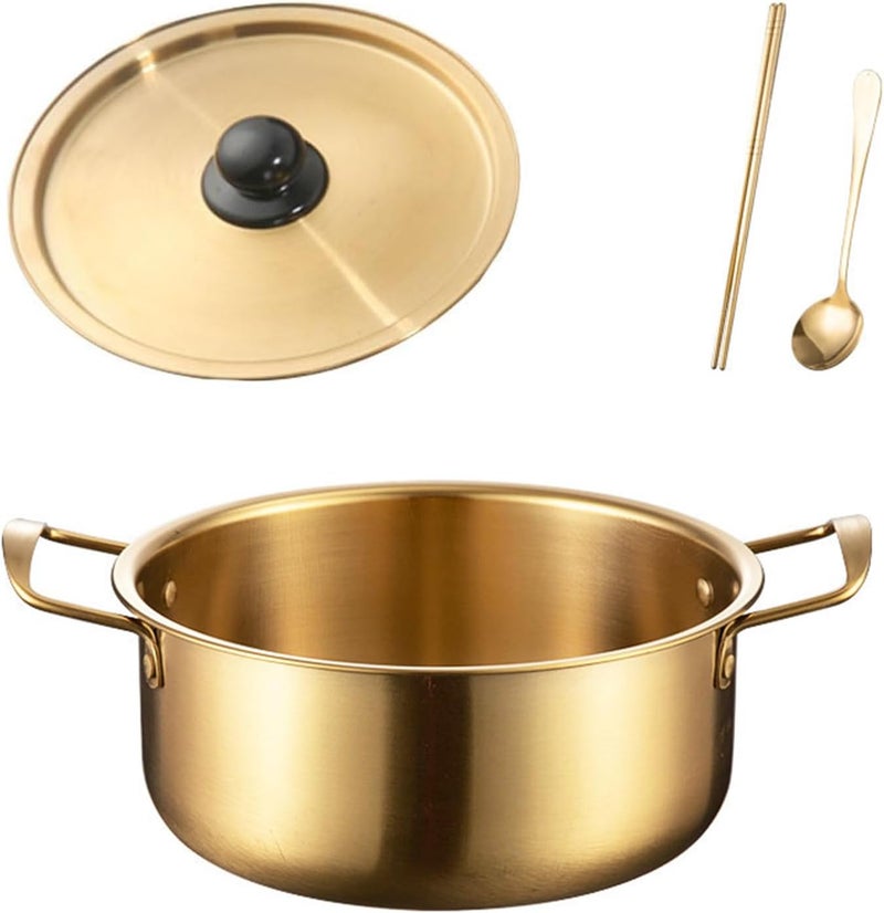 Korean Styles Noodles Cooking Pots with Cover Comes and Eating Utensils Portable Stainless Steel Soup Pots Stainless Steel Soup Saucepan - Image 1