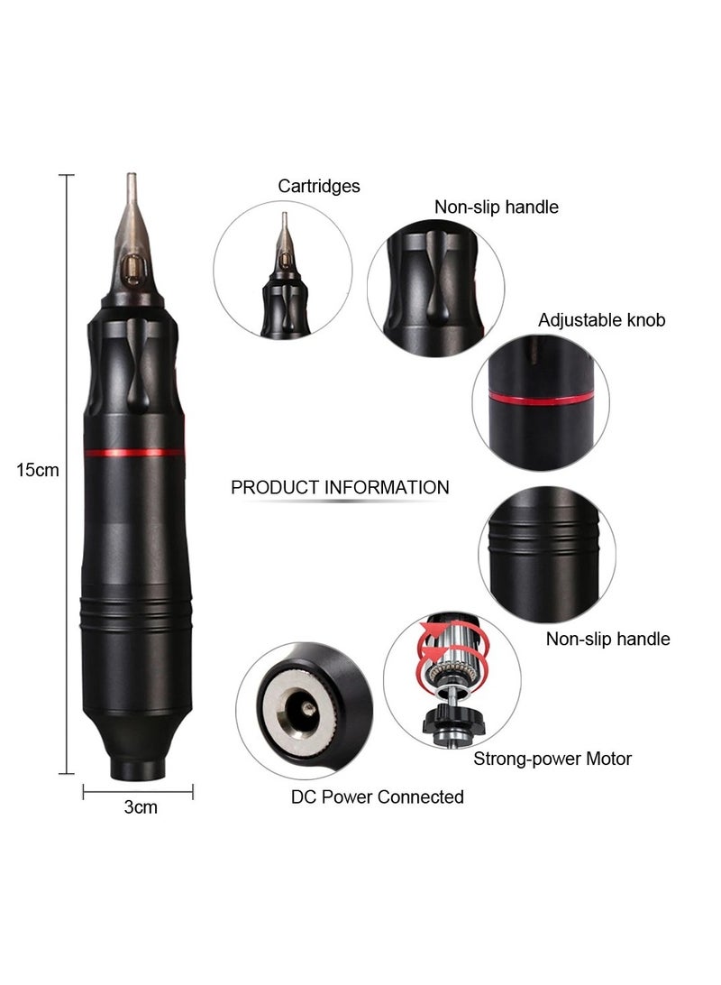 Tattoo Pen Kit, All In One Tattoo Machine Set, Durable Safe Tattoo Supplies Kit, Tattoo Pen, Tattoo Integrated Needles, Tattoo ment 10 Colors Set, Steel Pedal, Repair Cream, Bnadage, (Silver Suit) - Image 2