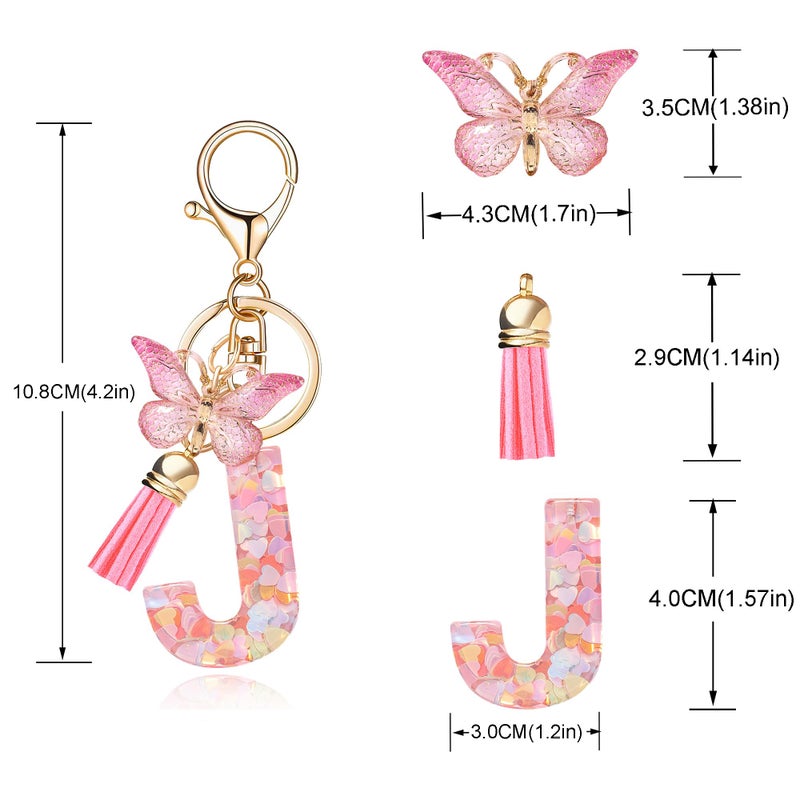 OKAICEN Fashion Alphabet Initial Letter Keychain Tassel Butterfly Pendant Key Ring for Purse Handbags Women Girl ('J') - Image 2