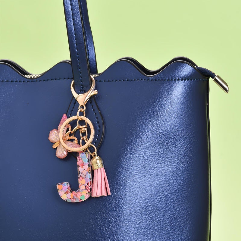 OKAICEN Fashion Alphabet Initial Letter Keychain Tassel Butterfly Pendant Key Ring for Purse Handbags Women Girl ('J') - Image 5