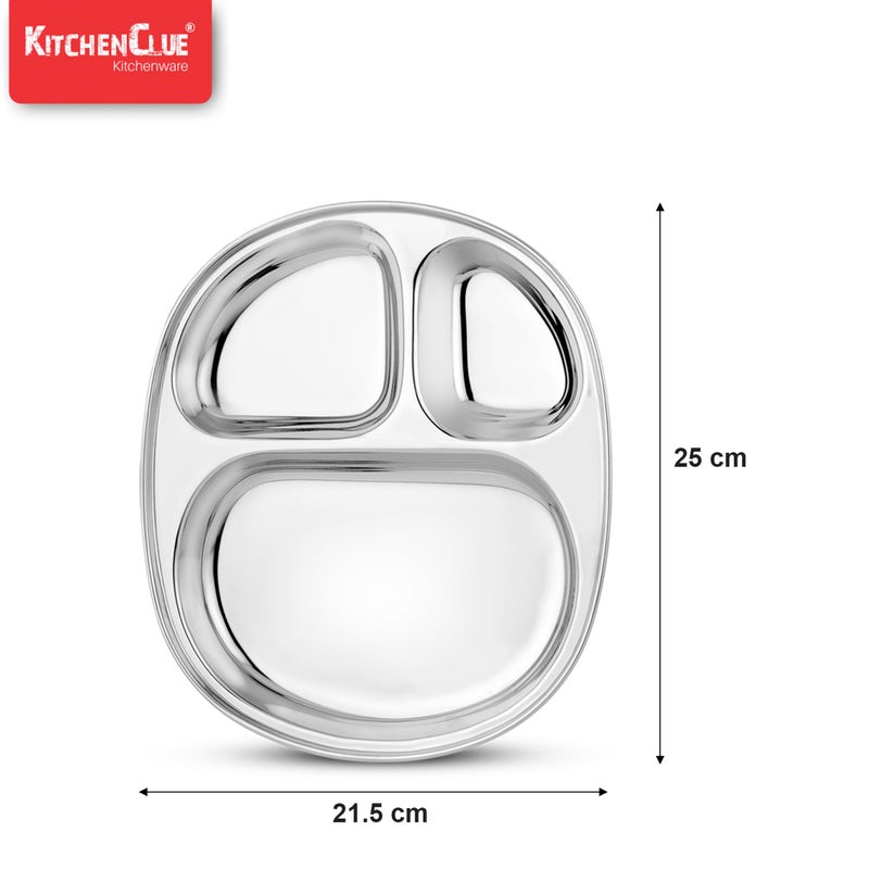 KITCHEN CLUE Stainless Steel Dinner Plates Set Of 6 Pcs, 3 In 1 Compartment Plate/Bhojan Thali - Permanent Laser Design DAISY Looks Attracitve & Elegant - Highly Durable & Unbreakable - Image 3