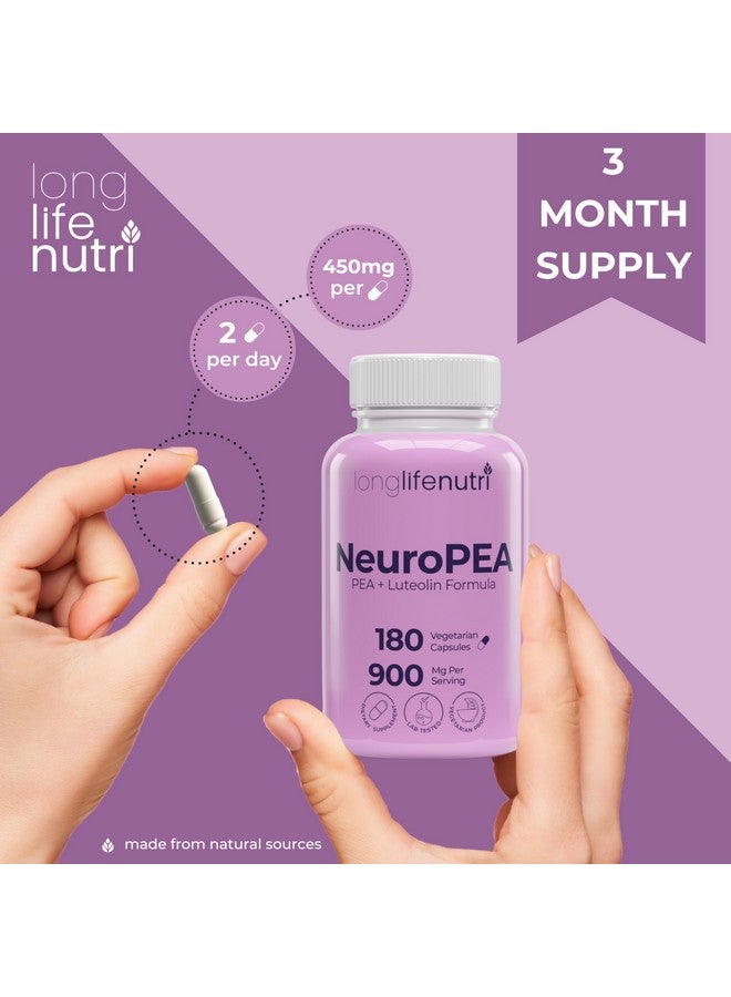 LongLifeNutri NeuroPEA (Palmitoylethanolamide + Luteolin 800mg/100mg) - Organic Supplement for Nerve Performance, 180 Vegetarian Capsules, 3-Month Supply, GMP Certified, USA Made - Image 5