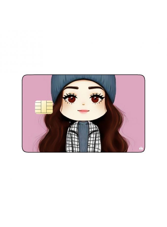 RKN PRINTED BANK CARD STICKER Cute Girl Drawing With Hat - Image 1