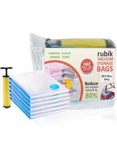 Rubik Space saver Vacuum Storage Bags (Works with Any Vacuum Cleaner and Hand-Pump for Travel) More Compression Than Normal Bag, Clear (6 Pack 50x70cm) - pzsku/Z8665C61C2741F4C260CCZ/45/_/1720793904/d9a90aa8-5c52-488a-a823-f7a5c83ddb3e