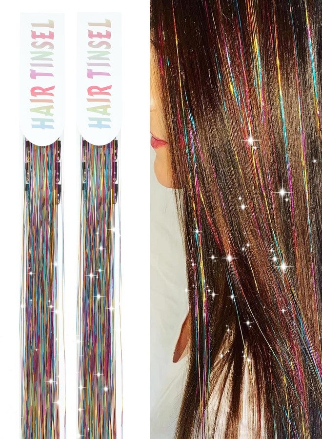 Zuolabty 18pcs Hair Tinsel Clip in Hair Tinsel Kit Glitter Tinsel Hair Extensions 20Inch Sparkling Fairy Hair Tinsel Shiny Hair Accessories for Women Girls Kids (Rainbow) - Image 1