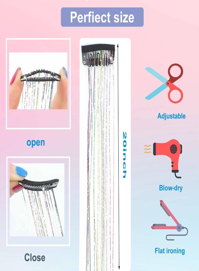 Zuolabty 18pcs Hair Tinsel Clip in Hair Tinsel Kit Glitter Tinsel Hair Extensions 20Inch Sparkling Fairy Hair Tinsel Shiny Hair Accessories for Women Girls Kids (Rainbow) - Image 3