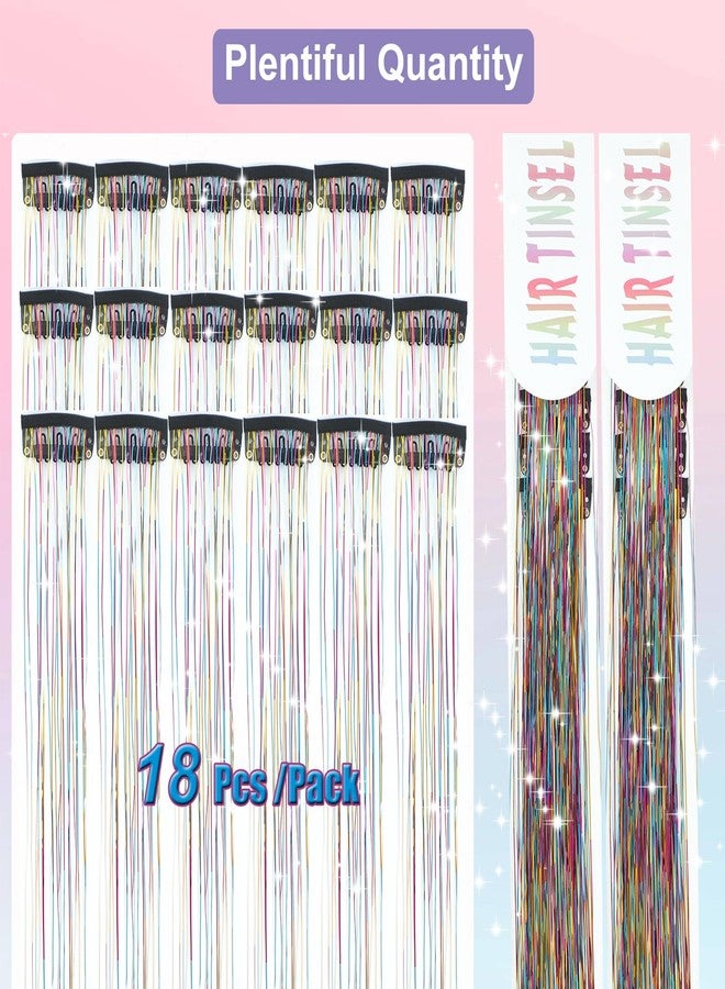 Zuolabty 18pcs Hair Tinsel Clip in Hair Tinsel Kit Glitter Tinsel Hair Extensions 20Inch Sparkling Fairy Hair Tinsel Shiny Hair Accessories for Women Girls Kids (Rainbow) - Image 2