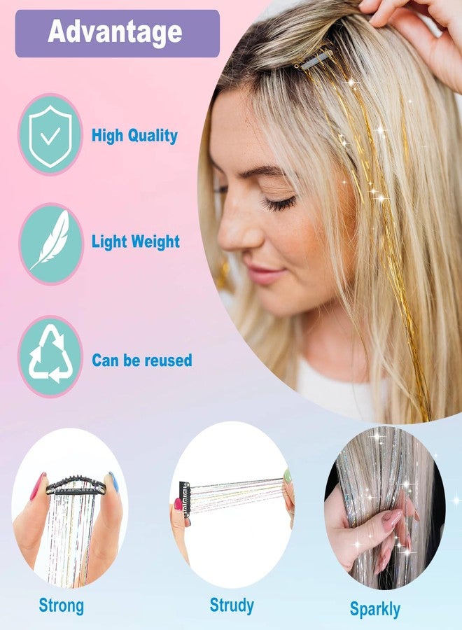 Zuolabty 18pcs Hair Tinsel Clip in Hair Tinsel Kit Glitter Tinsel Hair Extensions 20Inch Sparkling Fairy Hair Tinsel Shiny Hair Accessories for Women Girls Kids (Rainbow) - Image 4