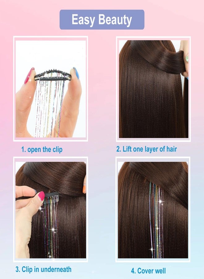 Zuolabty 18pcs Hair Tinsel Clip in Hair Tinsel Kit Glitter Tinsel Hair Extensions 20Inch Sparkling Fairy Hair Tinsel Shiny Hair Accessories for Women Girls Kids (Rainbow) - Image 5