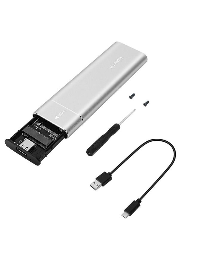 QCV.USB 3.1 10G M.2 Solid State Drive Case Dual Protocol NGFF NVME Notebook External M2 Hard Drive-Color:silver-M. 2 【NVME】 Single Protocol With C- A Line