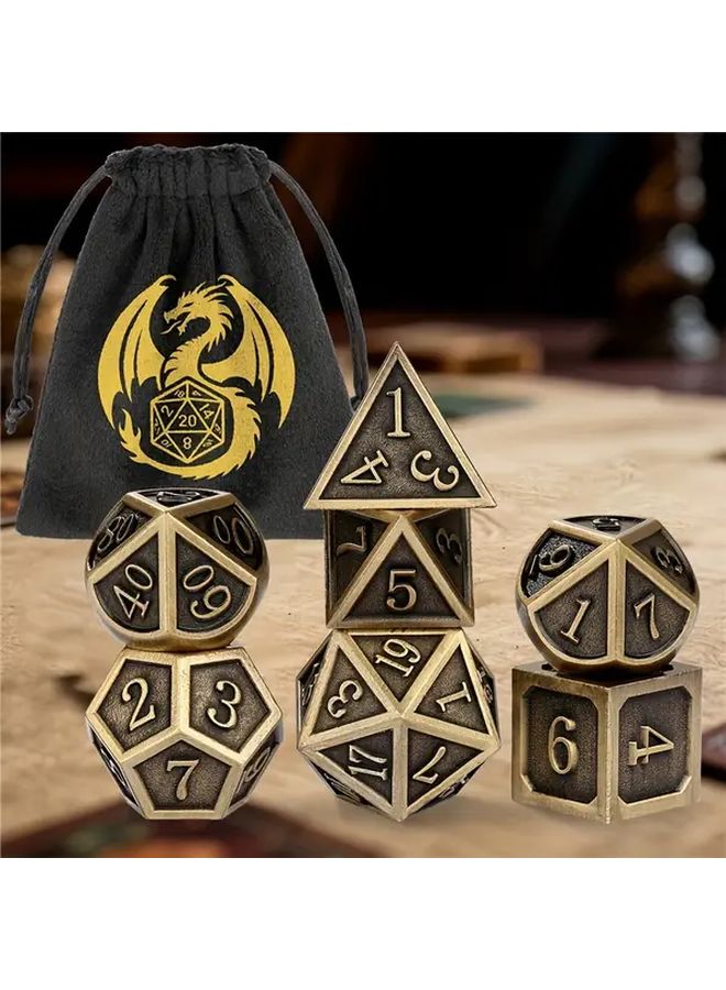 7 قطع من مجموعة النرد المعدنية متعددة السطوح باللون الفضي الداكن مع حقيبة تخزين على شكل تنين لألعاب RPG اللوحية - Image 2